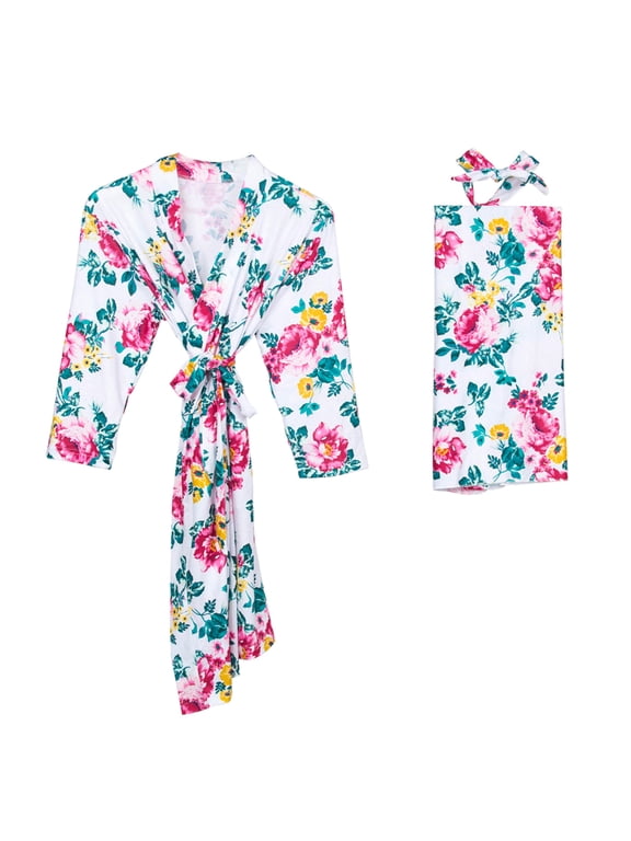 Women's Floral Maternity Robe/Labor and Delivery Robe for Hospital Robe/Nursing Pregnancy Robe Sleepwear White L/XL/XXL