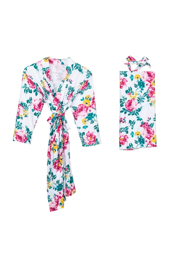 Women's Floral Maternity Robe/Labor and Delivery Robe for Hospital Robe/Nursing Pregnancy Robe Sleepwear White L/XL/XXL