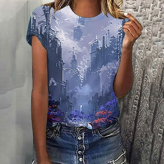 Nrmvnmi Women's Graphic Prints Short Sleeve T Shirts Casual Crew Neck Tops Basic Summer Loose Fit Tees Mothers Day Gifts