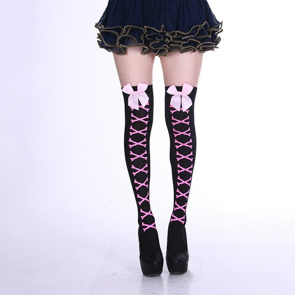 Nrmvnmi Women's Halloween Socks Extra Long Opaque Striped Over Knee High Stockings Socks Anti Slip Socks Role Playing Socks Casual Breathable Socks Lightweight Socks (Free Size)