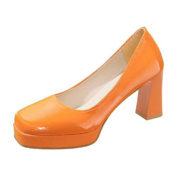 Nrmvnmi Women's Heels Platform Chunky Block Heels Square Closed Toe Low Heels Dress Shoes Comfortable Wedding Party Office Pumps Shoe Orange Mothers Day Gifts