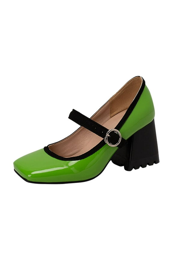 Women's High Chunky Closed Toe Mary Shoes Block Heels Square Toe Strappy Dress Wedding Party Pumps Shoes Green Mothers Day Gifts