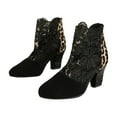 thumbnail image 1 of Nrmvnmi Women's High-Heels Ankle Boots Pointed Toe Summer Spring Leopard Pattern Lace Mesh High Heels Back Zipper Large Cool Boots Black Mothers Day Gifts, 1 of 8