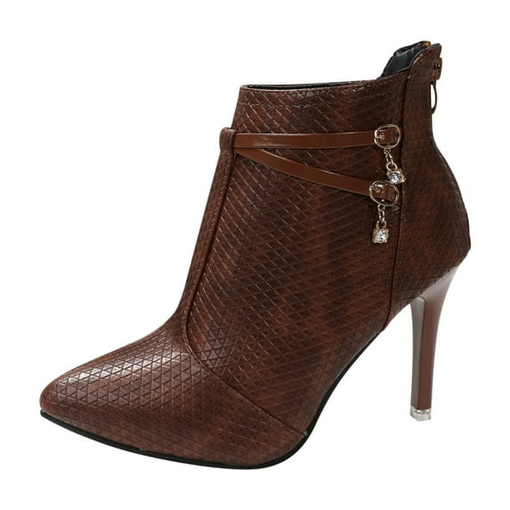 Nrmvnmi Women's High-Heels Ankle Boots Pointed Toe Thin Large High Heeled Pointed Leather Trendy Back Zippered Short Booties Coffee Mothers Day Gifts