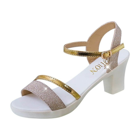 Nrmvnmi Women's High Heels Sandals Open Toe Ankle Strap Rhinestone Summer Heels for Wedding Prom Party Gown Shoes Gold Mothers Day Gifts