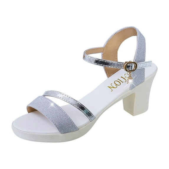 Nrmvnmi Women's High Heels Sandals Open Toe Ankle Strap Rhinestone Summer Heels for Wedding Prom Party Gown Shoes Silver Mothers Day Gifts