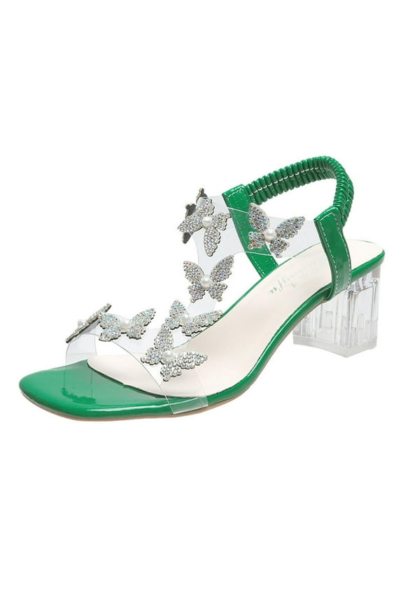 Women's High Heels Sandals Summer Open Toe Ankle Strap Rhinestone Heels for Wedding Prom Party Gown Shoes Green Mothers Day Gifts