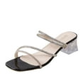 thumbnail image 1 of Nrmvnmi Women's High Heels Slides Open Toe Rhinestone Summer Strappy Dreesy Mules Square Toe Slip on Chunky Block Heels Sandals Black Mothers Day Gifts, 1 of 8