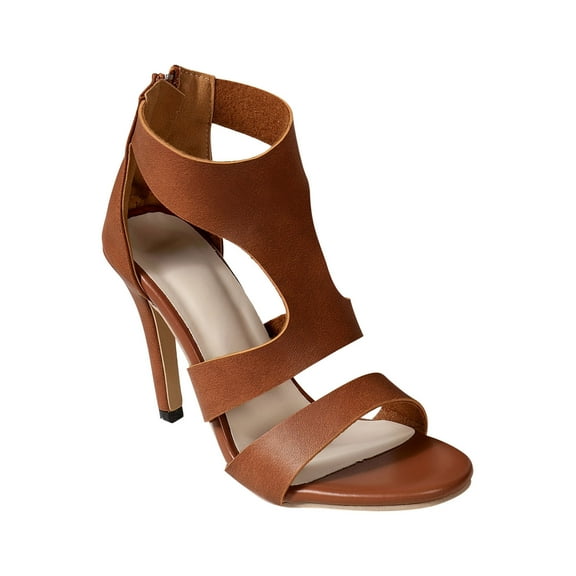 Nrmvnmi Women's High Heels Stiletto T-Strap Heeled Sandals Back Zipper Open Toe Wedding Party Sexy Dress Wedding Block Chunky Heels Pumps Brown Mothers Day Gifts