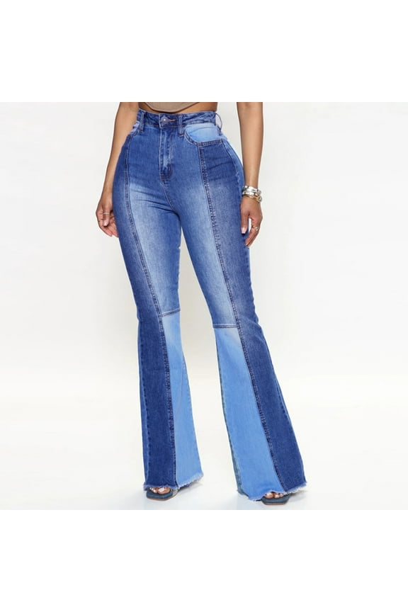 Women's High Waisted Bell Bottom Jeans Ripped Stretch Skinny Flare Jeans Distressed Bootcut Denim Pants Plus Size