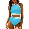 thumbnail image 1 of Nrmvnmi Women's High Waisted Bikini Sets Color Block Modest Swimsuits High Cut Rash Guard Bathing Suits Mothers Day Gifts, 1 of 7