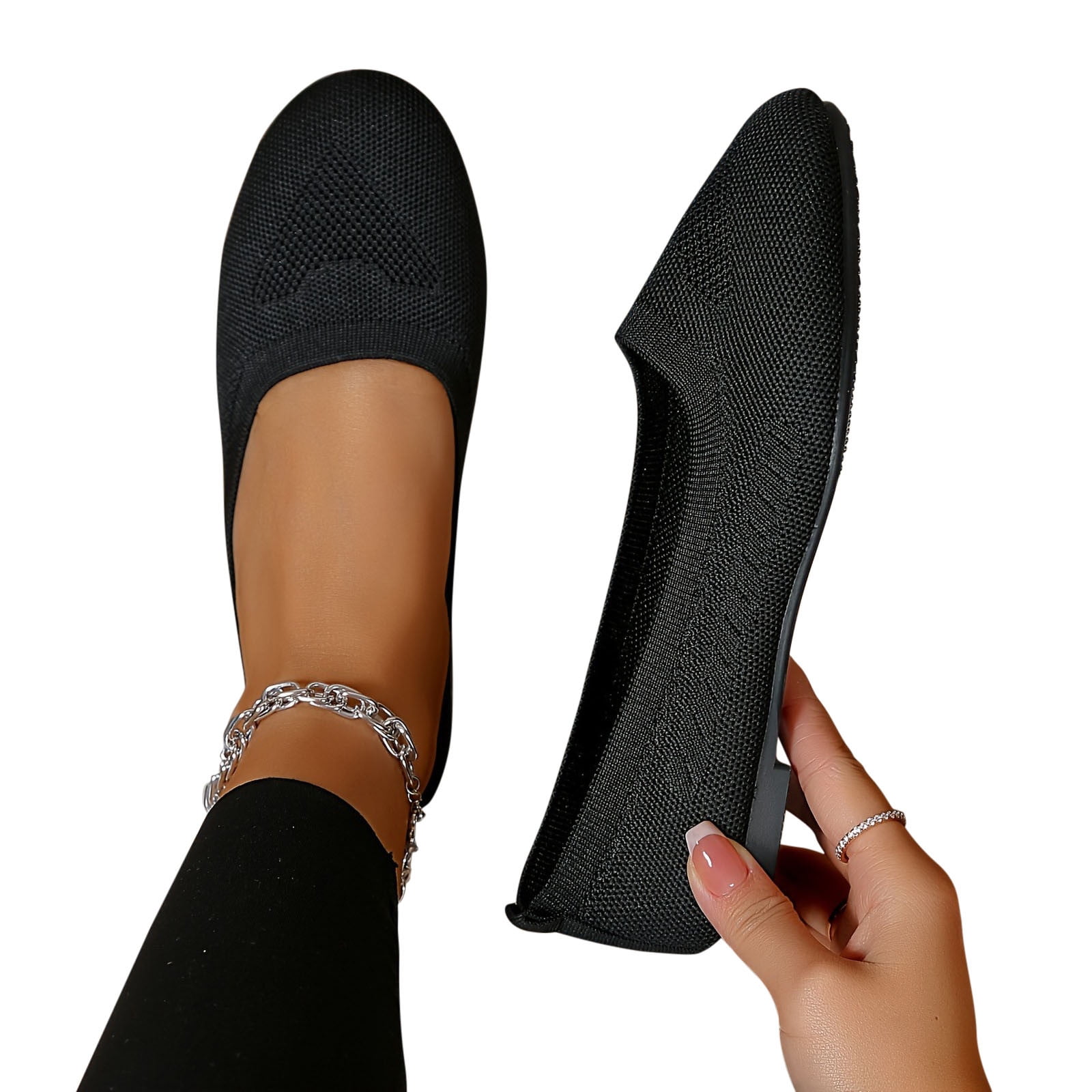 Nrmvnmi Women's Knit Dress Shoes Closed Toe Mesh Casual Shoes Slip on Flat Shoes Comfortable Sandals Black Mothers Day Gifts