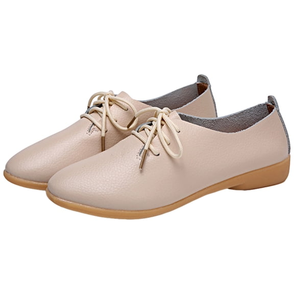 Nrmvnmi Women's Leather Shoes Closed Toe Trendy Womens Breathable Lace Up Shoes Flats Casual Shoes Casual Shoes for Women Beige Mothers Day Gifts