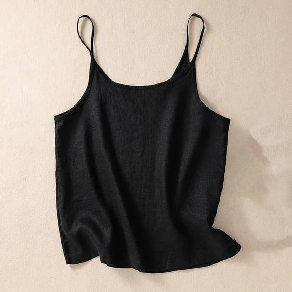 Nrmvnmi Women’s Linen Camisole Tank Top Round-Neck Button Up Loose Casual Adjustable Strap Tops For Mothers day gifts