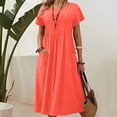 thumbnail image 1 of Nrmvnmi Women's Linen Tunic Summer Dress Casual Short Sleeve Solid Color Midi Dresses with Pockets Mothers day Gifts for Wife, 1 of 5