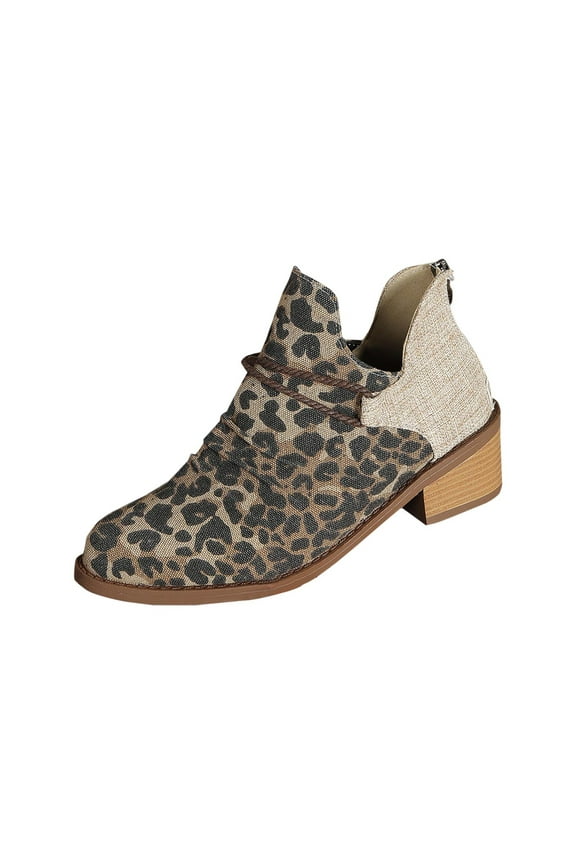 Women's Low-Heeled Ankle Boots Closed Toe Pointed Chunky Heel Leopard Print Trendy Short Boots Back Zipper Booties Camouflage Mothers Day Gifts
