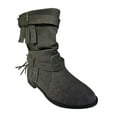 thumbnail image 1 of Nrmvnmi Women's Low-Heeled Mid Calf Boots Closed Toe Plus Size Mid-Tube Boots Tassel Buckle Round Toe Flat Boots Gray Mothers Day Gifts, 1 of 6