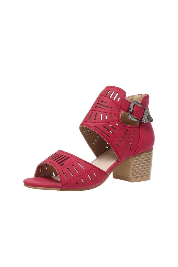 Women's Low Heels Sandals Open Toe Hollow Out Summer Large-Size Chunky Heels Sandals Red Mothers Day Gifts