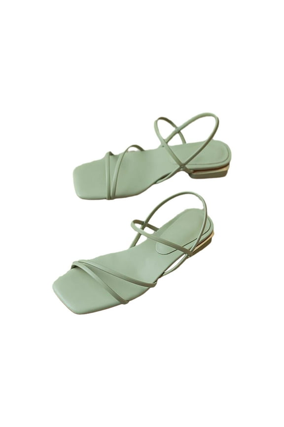 Women's Low Heels Sandals Open Toe Summer Square Toe Strappy Low Block Heels Sandals Dress Pumps Shoes Heeled Green Mothers Day Gifts