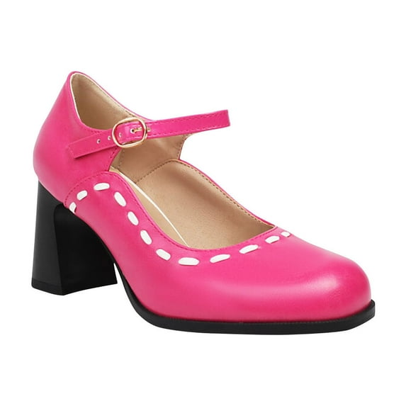 Nrmvnmi Women's Mary Shoes Oxford Pumps Cute High Heels Vintage Shoes 1950S Round Toe Ankle Strap Dress Shoes Hot Pink Mothers Day Gifts