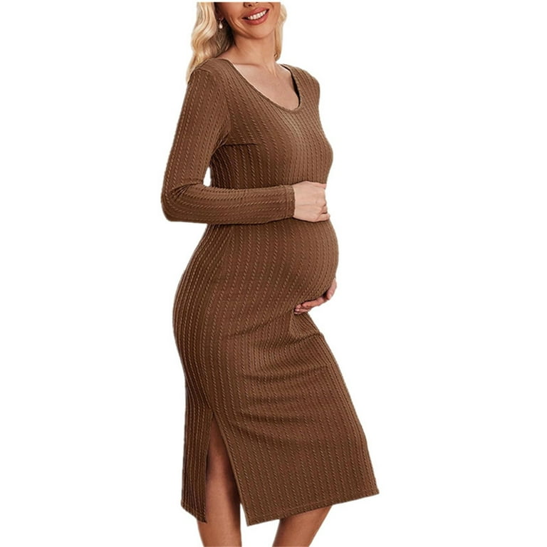 Nrmvnmi Women s Maternity Nursing Knitted Dress Crew Neck Long Sleeve Breastfeeding Dress Solid Color Loose Fit Slimming Dress Fashionable And Comfortable Maternity Dress Walmart
