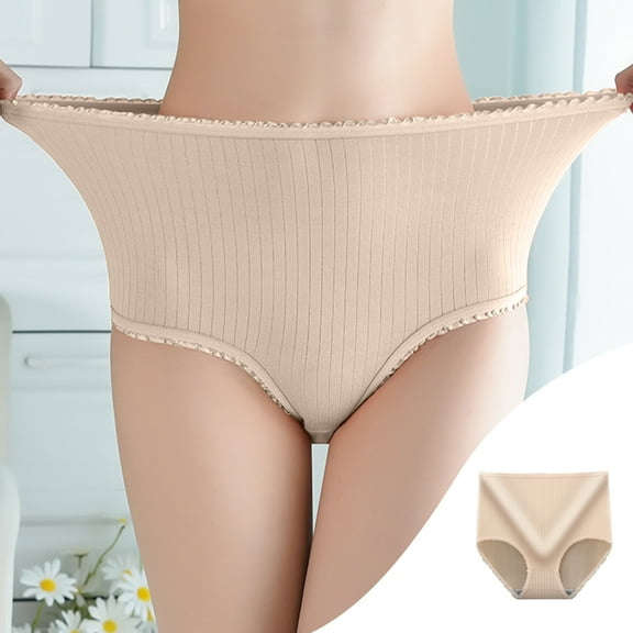 Nrmvnmi Women's Menstrual Period Briefs Girl High Waisted Comfy Ultra Soft Postpartum Cotton Panties Underwear Beige-L