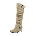 thumbnail image 1 of Nrmvnmi Women's Mid Calf Boots Closed Toe Belt Buckle Round Toe Comfortable Non-Slip Warm High Boots Beige Mothers Day Gifts, 1 of 8