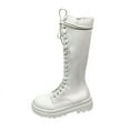thumbnail image 1 of Nrmvnmi Women's Mid Calf Boots Closed Toe Lace-Up Thick-Soled Thick-Heeled Tall Knight Boots White Mothers Day Gifts, 1 of 8