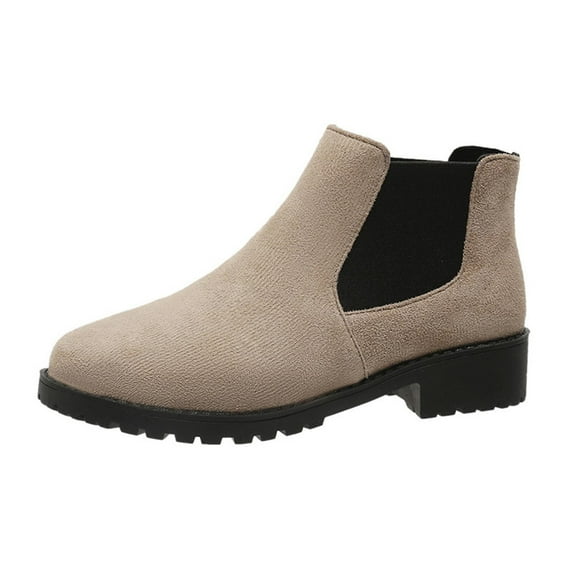 Nrmvnmi Women's Middle Heels Ankle Boots Closed Toe Large-Size Pointed Ankle Boots Chunky Elastic Set Mid-Heel Suede Boots Beige Mothers Day Gifts
