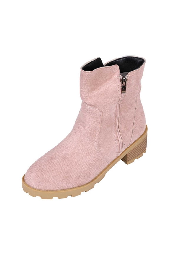 Women's Middle Heels Ankle Boots Closed Toe Vintage Chunky Mid-Heel Trendy Faux Suede Round Toe Ankle Boots Pink Mothers Day Gifts