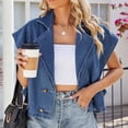 thumbnail image 1 of Nrmvnmi Women's Oversized Button Denim Vest Mid Long Jean Vest Sleeveless Jackets Distressed Vest Cotton With Pocket Blue, 1 of 8