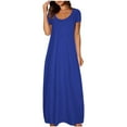 thumbnail image 1 of Nrmvnmi Women's Plus Size Casual Loose Short Sleeve Long Maxi Dress Round Neck Summer Beach Dress with Pockets Blue MMothers Day Gifts, 1 of 5