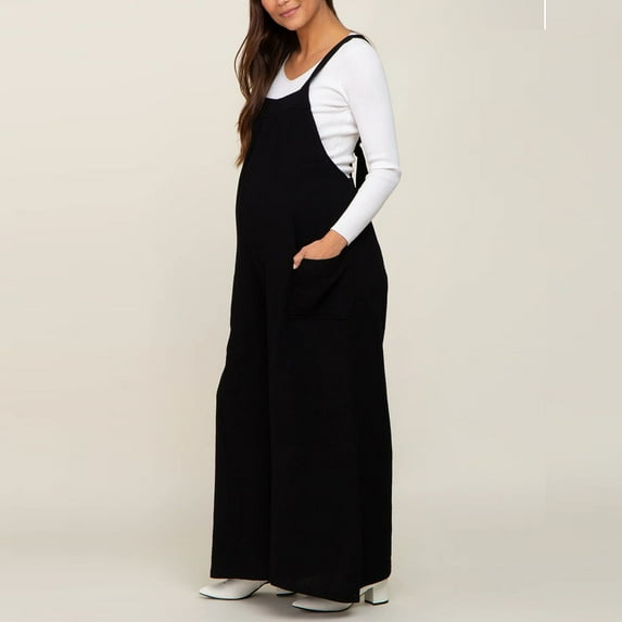 Nrmvnmi Women's Pregnancy Summer Jumpsuits Solid Color Fashion Comfortable Maternity Overalls Boho Wide Leg Overalls Casual Loose Rompers With Pockets 2024