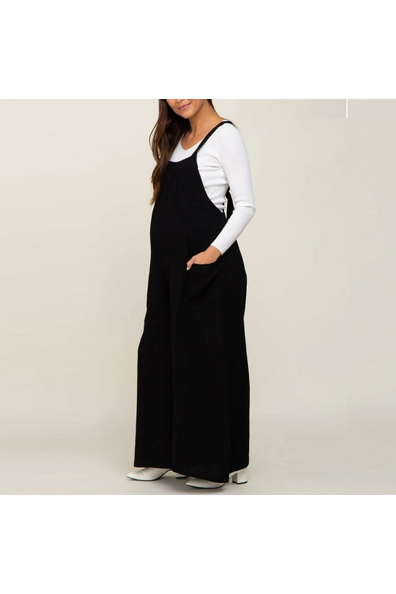 Women's Pregnancy Summer Jumpsuits Solid Color Fashion Comfortable Maternity Overalls Boho Wide Leg Overalls Casual Loose Rompers With Pockets 2024
