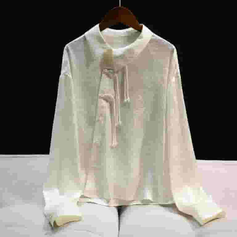 【BAON】Kohone Ribbon Frill Long Sleeve Tee Nrmvnmi Women's Retro Button Down Shirts Open Front Long