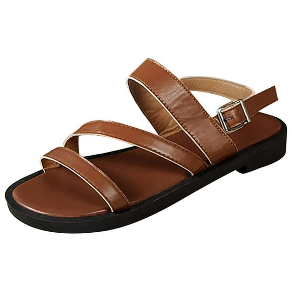 Nrmvnmi Women's Sandals Comfortable Dressy Summer Open Toe Plus-Size Flat Casual Comfortable Buckle Beach Slippers Brown Mothers Day Gifts