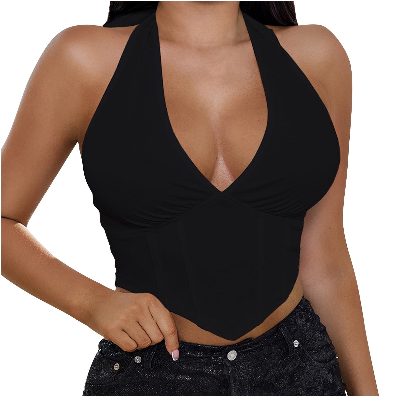 Nrmvnmi Women's Sexy Deep V Neck Short Sleeve Unique Slim Fit