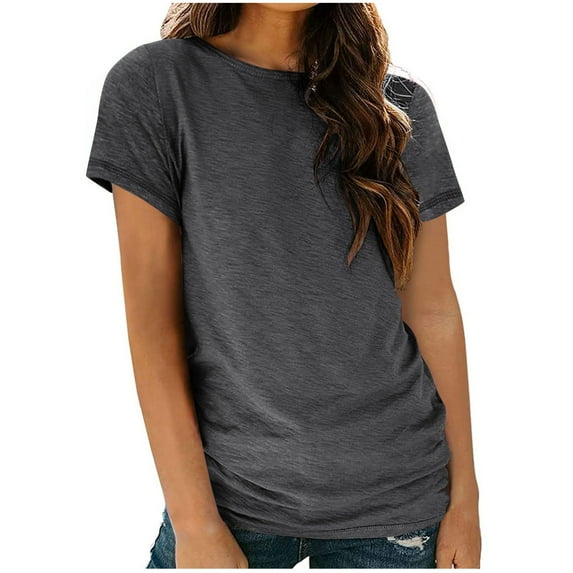 Nrmvnmi Women's Short Sleeve Tunic Top Round Neck Solid Stitch Shirt Oversized Summer Casual Blouse For Mothers day gifts