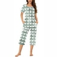thumbnail image 1 of Nrmvnmi Women's Sleepwear Capri Pajama Sets Graphic Prints Button Folded Crew Neck Short Sleeved Tops And Elastic Waisted Pants With Pockets Comfortable Loungewear Sports Pajama Set, 1 of 1