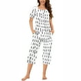 thumbnail image 1 of Nrmvnmi Women's Sleepwear Capri Pajama Sets Graphic Prints Button Folded Crew Neck Short Sleeved Tops And Elastic Waisted Pants With Pockets Comfortable Loungewear Sports Pajama Set, 1 of 1