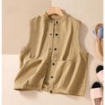thumbnail image 1 of Nrmvnmi Women's Sleeveless Cotton Linen Vest Solid Color Button Down V Neck Waistcoat Button closure Jacket With Pockets Khaki, 1 of 9