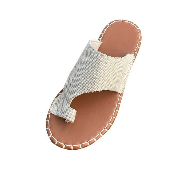Nrmvnmi Women's Slippers Open Toe with Clip Toeladies Large Size Flat Leisure Beach Slippers Summer Comfortable Shoe Beige Mothers Day Gifts