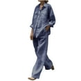 thumbnail image 1 of Nrmvnmi Women's Solid 2 Piece Outfits Cotton Linen Long Sleeve Button Down Shirt Wide Leg Pants Matching Lounge Sets Trendy Travel Vacation Outfits Blue 4XLMothers Day Gifts, 1 of 6
