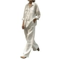 thumbnail image 1 of Nrmvnmi Women's Solid 2 Piece Outfits Cotton Linen Long Sleeve Button Down Shirt Wide Leg Pants Matching Lounge Sets Trendy Travel Vacation Outfits White 4XLMothers Day Gifts, 1 of 6