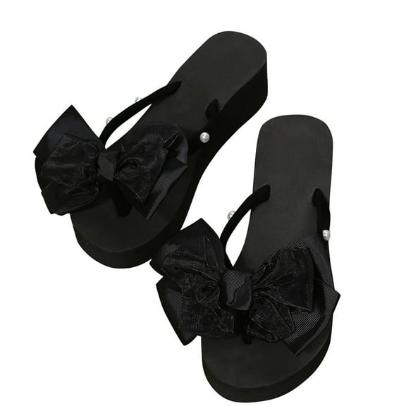 Nrmvnmi Women's Sparkly Bowtie Arch Support Flip Flops Comfortable Casual Summer Beach Thong Sandals Black Mothers Day Gifts