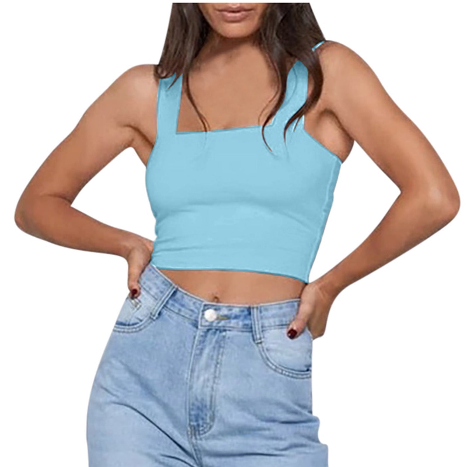 Nrmvnmi Women's Square Neck Tank Top Sleeveless Double Lined