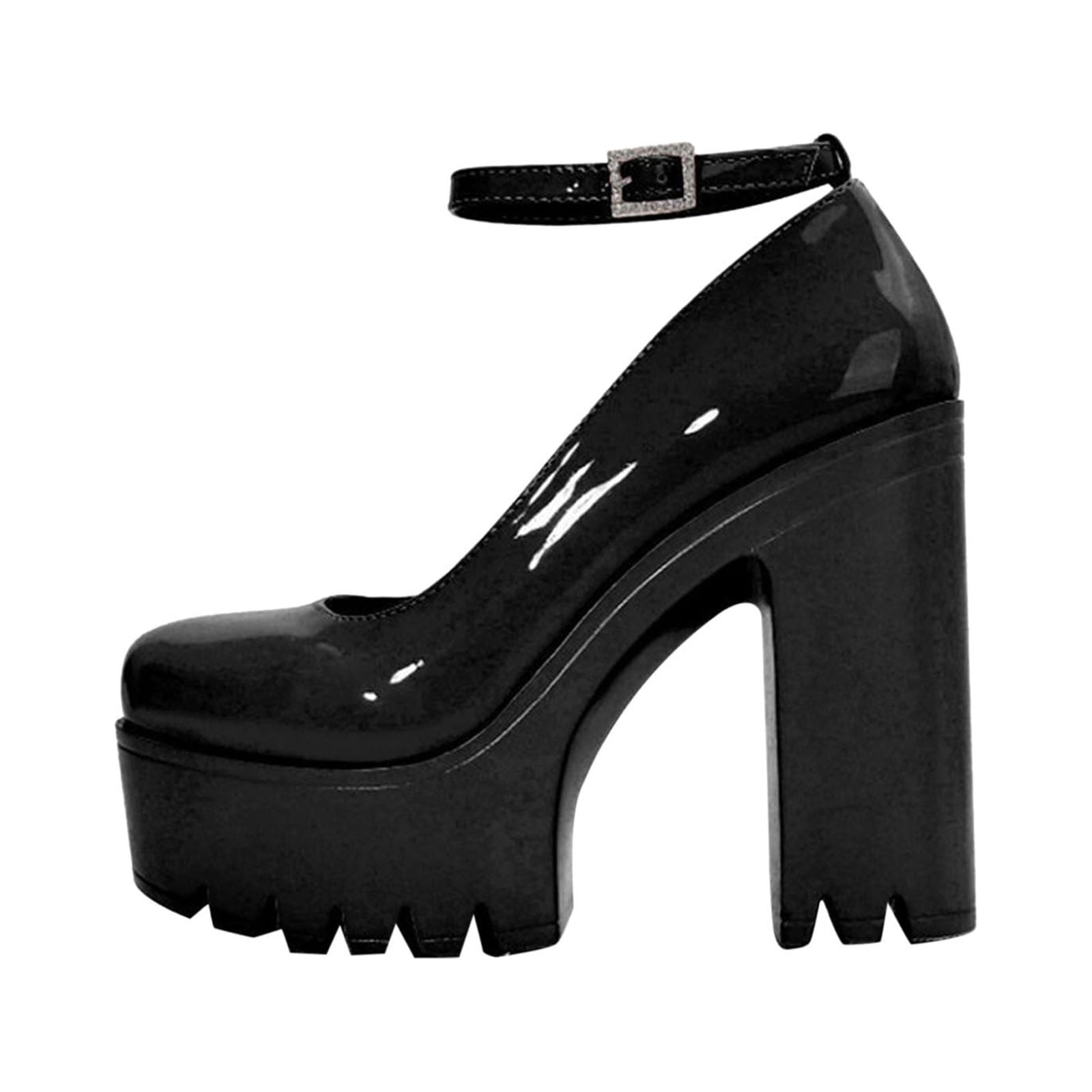 Women's Leather Platform Clog Heels with Ankle Strap