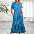 thumbnail image 1 of Nrmvnmi Women's Summer Casual Floral Prints Short Sleeve Crewneck Dress Casual Flowy Tiered Maxi Beach Dress With Pockets Light Blue-XL, 1 of 7