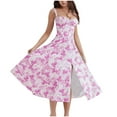 thumbnail image 1 of Nrmvnmi Women's Summer Casual Spaghetti Strap Dress Florals Sweetheart Neck Sleeveless Split A-Line Midi Sundress Hot Pink XLMothers Day Gifts, 1 of 3