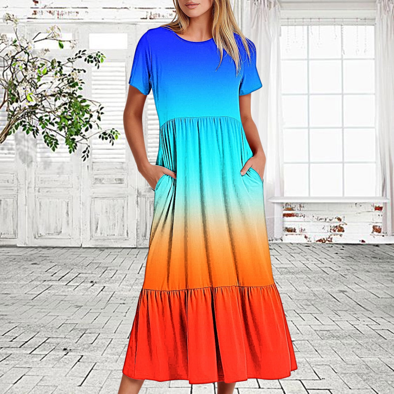 white christmas dresses Sleeveless Loose Maxi Dress – Boho Casual Tie Dye Summer Essential in Pink | Women's Boho Fashion | M main image 1